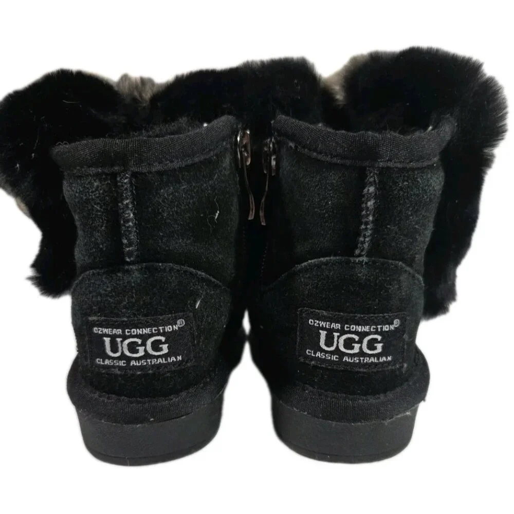 Ozwear Ugg Girls Zip Donkey Boots Gold Black Fuzzy Boots, Toddlers Sz 5 / 6 - Picture 5 of 8